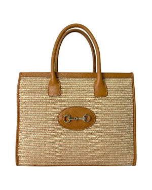 Taormina , Leather & Raffia Tote & Shoulder Bag , Tan
