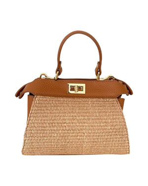 Palermo , Leather & Raffia Handbag & Crossbody Bag , Tan
