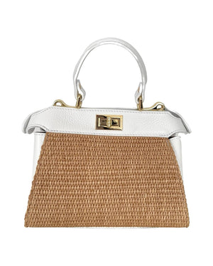 Palermo , Leather & Raffia Handbag & Crossbody Bag , White