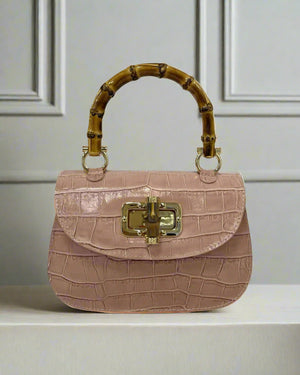 MABELLE , MOCK CROCK LEATHER HANDBAG & CROSSBODY BAG , POWDER PINK