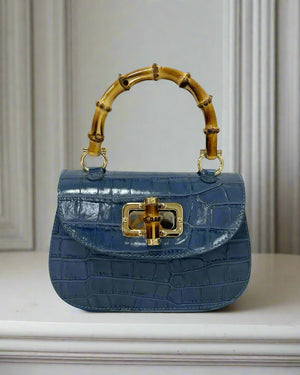 MABELLE , MOCK CROCK LEATHER HANDBAG & CROSSBODY BAG , BLUE