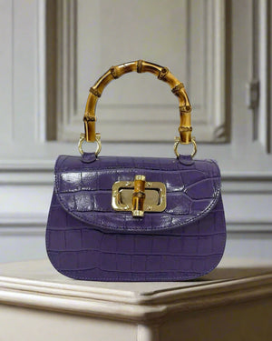 MABELLE , MOCK CROCK LEATHER HANDBAG & CROSSBODY BAG , PURPLE