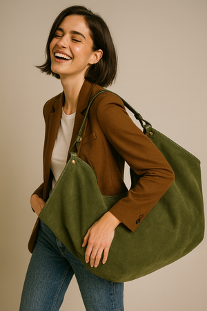 SAMMY , EXTRA LARGE TOTE BAG , SUEDE , GREEN