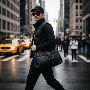 MT , washed Leather Bag , Black