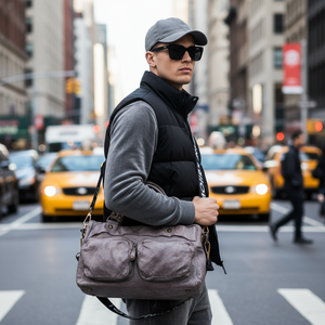 MT , Washed Leather Bag , Grey