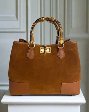 CHELSEA , SUEDE AND LEATHER HANDBAG , TAN