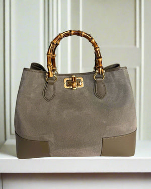 CHELSEA , SUEDE AND LEATHER HANDBAG , TAUPE