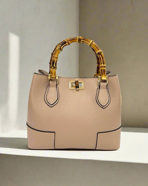 ELISA , BAMBOO HANDLE HANDBAG & CROSSBODY BAG , POWDER PINK