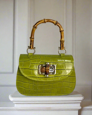 MABELLE , MOCK CROCK LEATHER HANDBAG & CROSSBODY BAG , APPLE GREEN