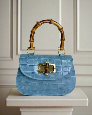 MABELLE , MOCK CROCK LEATHER HANDBAG & CROSSBODY BAG , SKY BLUE