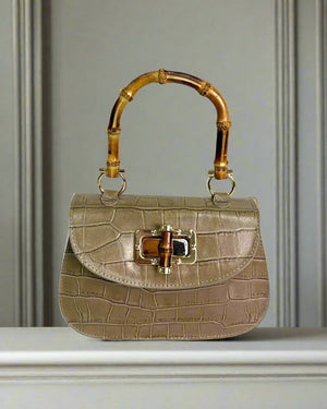 MABELLE , MOCK CROCK LEATHER HANDBAG & CROSSBODY BAG , DARK TAUPE