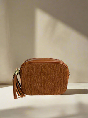 ADISON , LEATHER & SUEDE CROSSBODY BAG , TAN