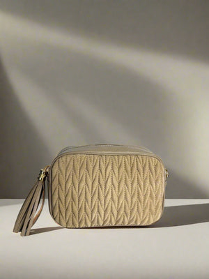 ADISON , LEATHER & SUEDE CROSSBODY BAG , TAUPE