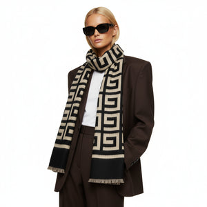 GABRIEL , CASHMERE MIX SCARF , BLACK AND OYSTER