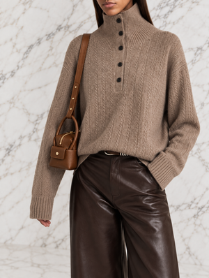 HIGH NECK CASHMERE SWEATER , TAUPE