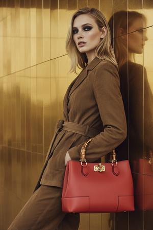 BRENDA , BAMBOO DETAIL TOTE , RED