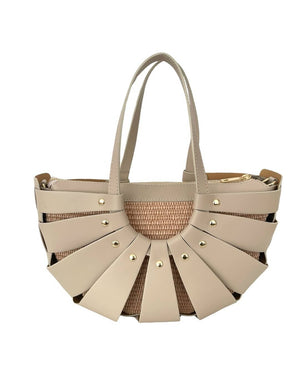 Sandy , Medium Leather Basket & Crossbody Bag , Taupe