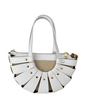 Sandy , Medium Leather Basket & Crossbody Handbag , White