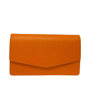 PARIS , Leather Clutch Bag with Chain , Orange
