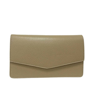 PARIS , Leather Clutch Bag with Chain , Taupe