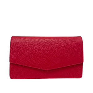 PARIS , Leather Clutch Bag with Chain , Red