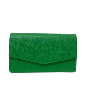 PARIS , Leather Clutch Bag with Chain , Green