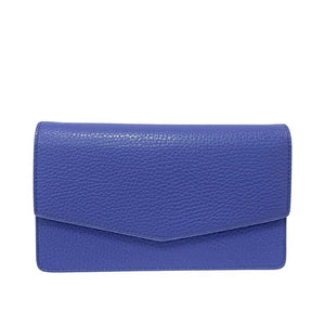 PARIS , Leather Clutch Bag with Chain , Cerulean