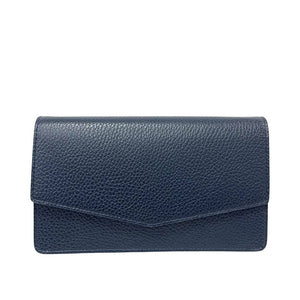 PARIS , Leather Clutch Bag with Chain , Navy