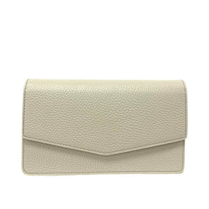 PARIS , Leather Clutch Bag with Chain , Cream