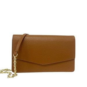 PARIS , Leather Clutch Bag with Chain , Tan