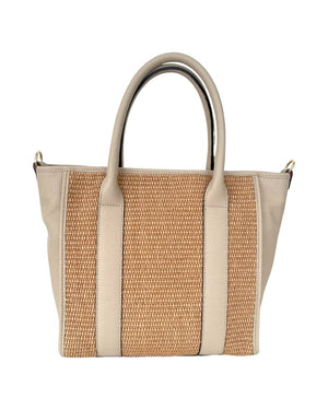 Mondello , Leather & Raffia Handbag & Shoulder Bag , Taupe