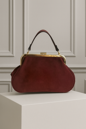 GENEVIEVE , SUEDE KISS & SNAP HANDBAG , BORDEAUX