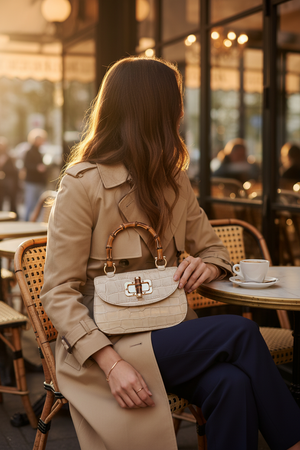 MABELLE , MOCK CROCK LEATHER HANDBAG & CROSSBODY BAG , VANILLA