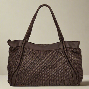 SOHO , Large Woven Leather Tote Bag , Chocolate Brown