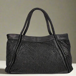 SOHO , Large Woven Leather Tote Bag , Black