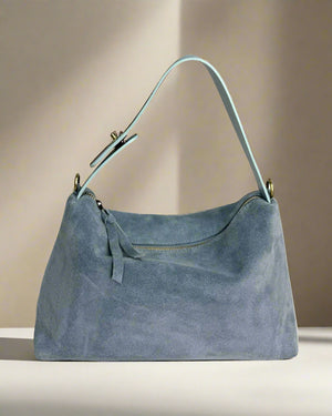 BETHANY , SUEDE SHOULDER BAG , BLUE