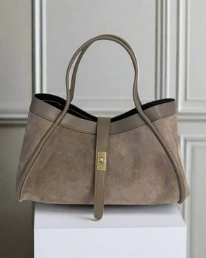 KARLA B , SUEDE AND LEATHER LARGE TOTE BAG , TAUPE
