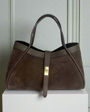 KARLA B , SUEDE AND LEATHER LARGE TOTE BAG , DARK CHOCOLATE