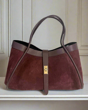 KARLA B , SUEDE AND LEATHER LARGE TOTE BAG , BORDEAUX