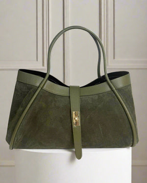 KARLA B , SUEDE AND LEATHER LARGE TOTE BAG , GREEN