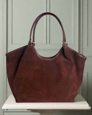 MARISA , SUEDE AND LEATHER TOTE - SHOULDER BAG , BORDEAUX