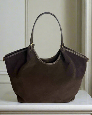 MARISA , SUEDE AND LEATHER TOTE - SHOULDER BAG , DARK CHOCOLATE