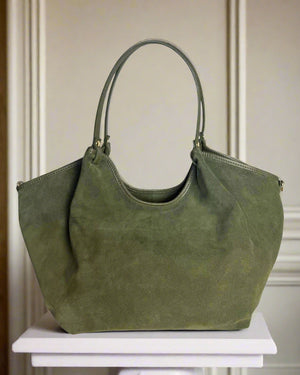 MARISA , SUEDE AND LEATHER TOTE - SHOULDER BAG , GREEN