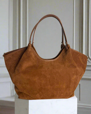 MARISA , SUEDE AND LEATHER TOTE - SHOULDER BAG , TAN