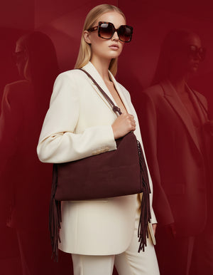 MOIRA WITH FRINGE , SHOULDER & CROSSBODY BAG , BORDEAUX