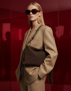 MOIRA WITH FRINGE , SHOULDER & CROSSBODY BAG , DARK CHOCOLATE