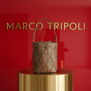 MARSEILLE , WOVEN LEATHER BUCKET CROSSBODY BAG , BROWN