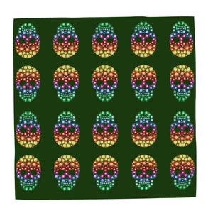 RAINBOW SKULL SILK SATIN SCARF , GREEN