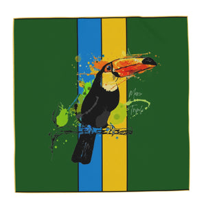 TOUCAN PRINT , SILK SATIN SCARF , GREEN & YELLOW