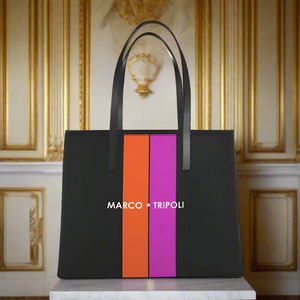 THIERRY , MARCO TRIPOLI LARGE TOTE BAG , BLACK with FUCHSIA & ORANGE